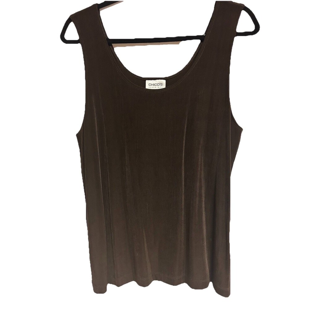 Chicos Size 3 Travelers Tank Top Chocolate Brown Scoop neck Slinky Pullover